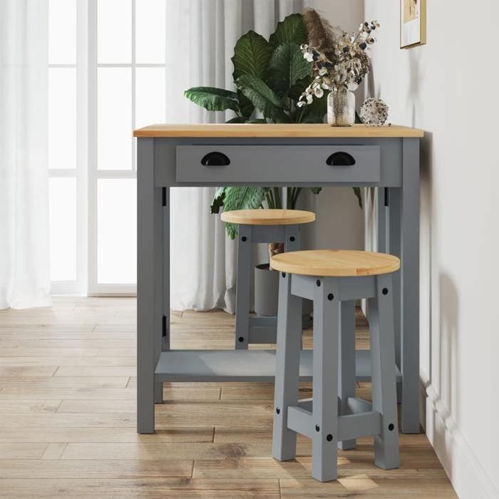 Les SoldesTabourets de bar - Mange-Debout + tabourets de bar - pour cuisine - lot de 2 gris bois massif de pin(30 x 505 cm) gai93