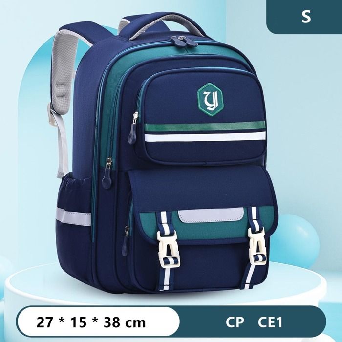Cartable Garçon Fille Primaire Sac à Dos Scolaire Tissu Oxford Imperméable Pour Enfants CP CE1 Léger Multi-poches - S - Bleu/Vert