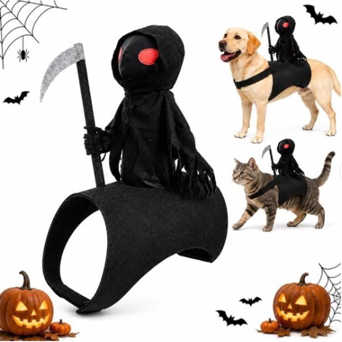 Costume 3D La Faucheuse pour chien et chat - Halloween - Avec faux - Velcro ajustable - Déguisement animal - Taille M
