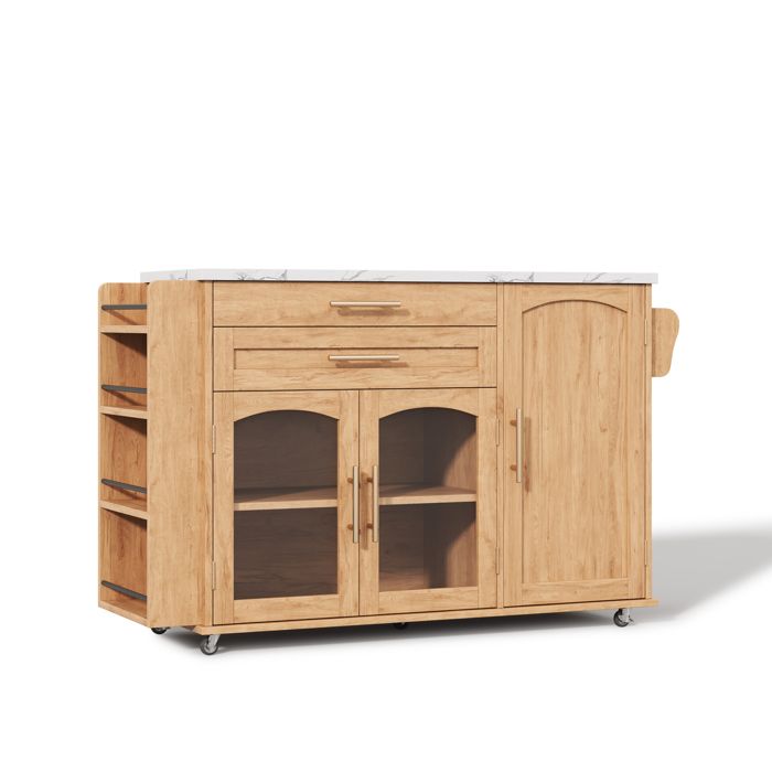 Îlot central mobile – Desserte de cuisine à plateau rabattable – Naturel 120 x 45/70 x 90 cm