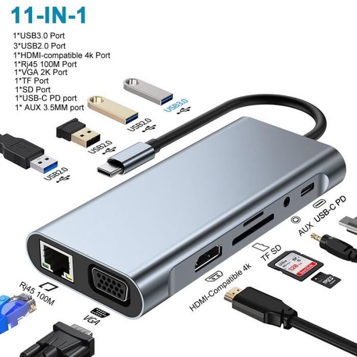 HUB USB C Adaptateur USB Type-C vers HDMI VGA Type C PD HDMI 4K