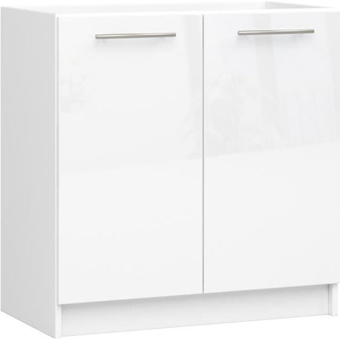 Meuble de cuisine bas AKORD S80 pour évier OLIWIA modulable Blanc 80 cm 2 portes couleur Blanc Brillant 1 étagère 80x46x82 cm
