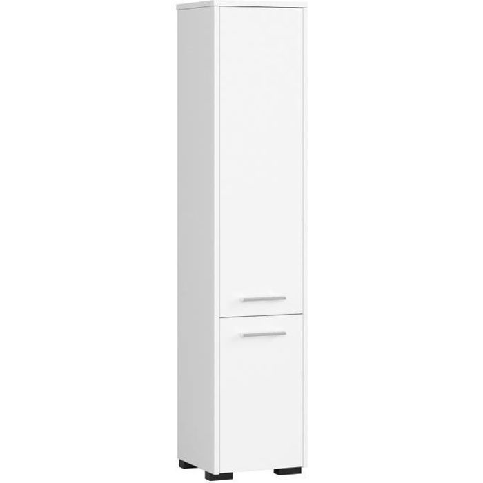 Colonne salle de bains AKORD FIN Blanche 30 cm 2 portes façade Blanche 5 étagères 30x30x140 cm