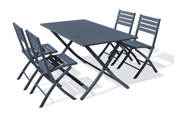 table de jardin marius-tb140-grisant pliante et 4 chaises marius-cp-grisant pliantes