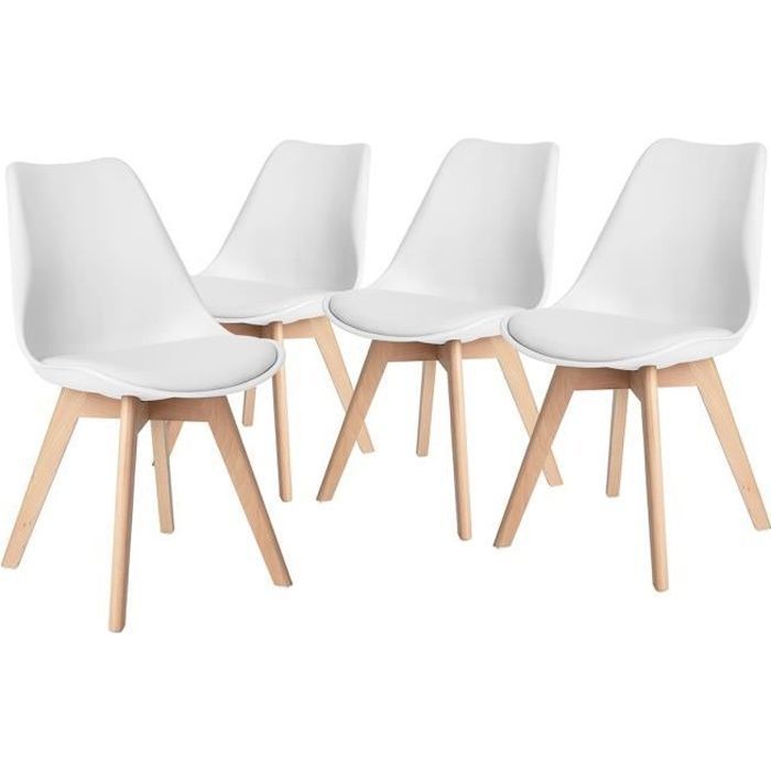 H.J WeDoo Lot de 4 chaises de salle a manger - Blanc - Scandinave