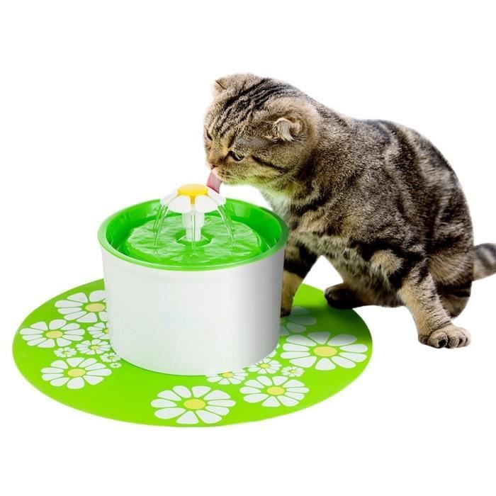Fontaine à Eau à Fleur Avec Filtre Pour Chat Et Chien16lavec Tapis En Silicone Vert