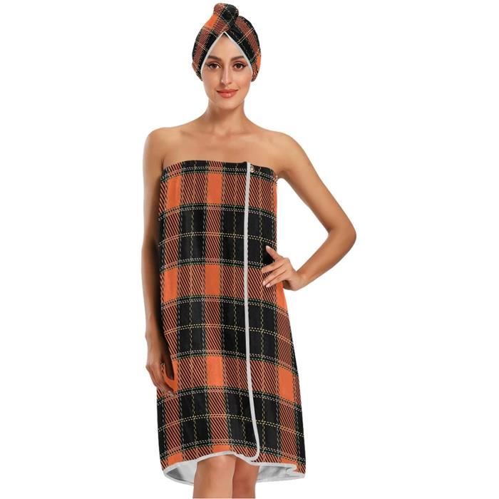 Peignoir de bain l?�ger et r?�glable pour femme Doux et chaud Avec bonnet et bandeau Motif 