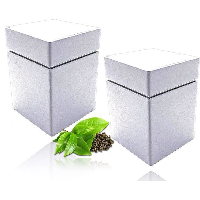 Lot de 2 boîtes à thé dans les couleurs blanches avec 2 étiquettes