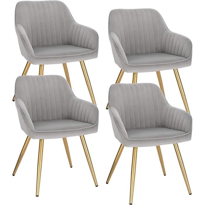 4x Chaises de Salle à Manger avec Dossier et Accoudoir Chaise de Cuisine en Velours Fauteuil Scandinave Gris Clair 1023BY-4