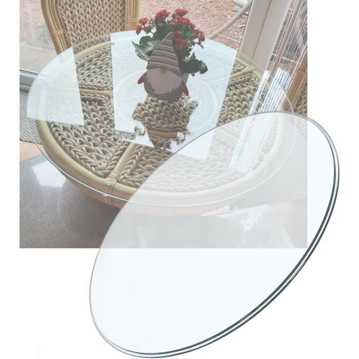 Plateau De Table En Verre Trempé Rond - Diamètre 56 Cm - Épaisseur 8 Mm - Transparent - Avec Pieds Antidérapants - 3