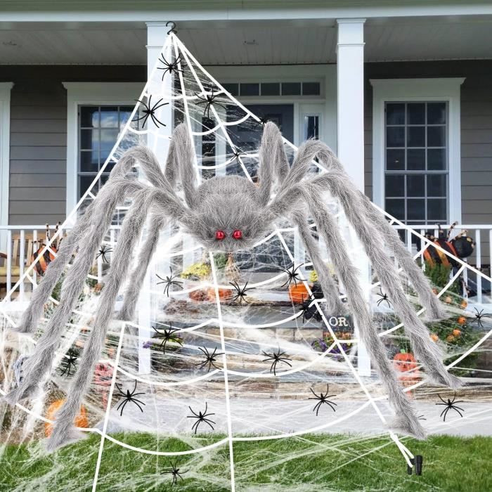 Spetsbst Toile d'araignée d'Halloween de 4 m avec 50 cm - Grande araignée - Décoration d