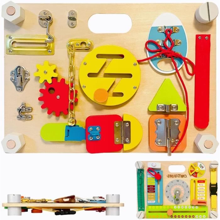 Planche Montessori Tnamdan 20 En 1 - Jouet Bois Éducatif Motricité Fine (Orange)