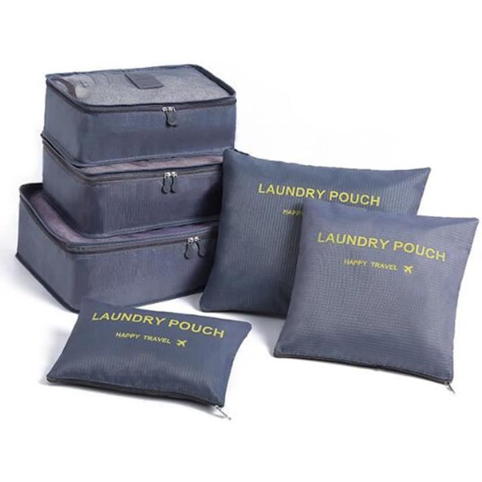 10 Organisateurs Valise - Set Voyage Avec Motif Chat - Sacs Compression, Trousse Toilette, Filet - Gris