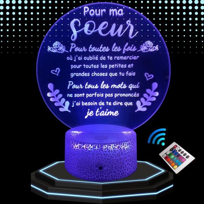 Lampe de Chevet 3D LED Message soeur idée cadeau amour soeur Veilleuse changement de Couleurs Tactile Noël Anniversaire