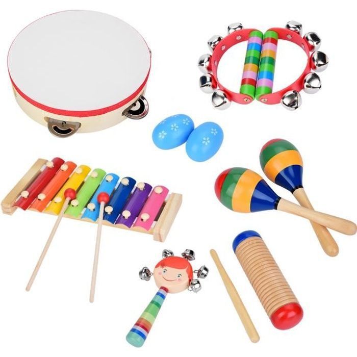 Instrument de Musique pour Enfant, 25Pcs Instruments de Musique en Bois  Percussion pour Bébé avec Xylophone, Tambourin, Triangle - Cdiscount Instruments  de musique