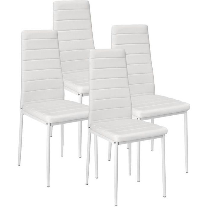 Lot de 4 chaises de cuisine blanches  Cdiscount Maison