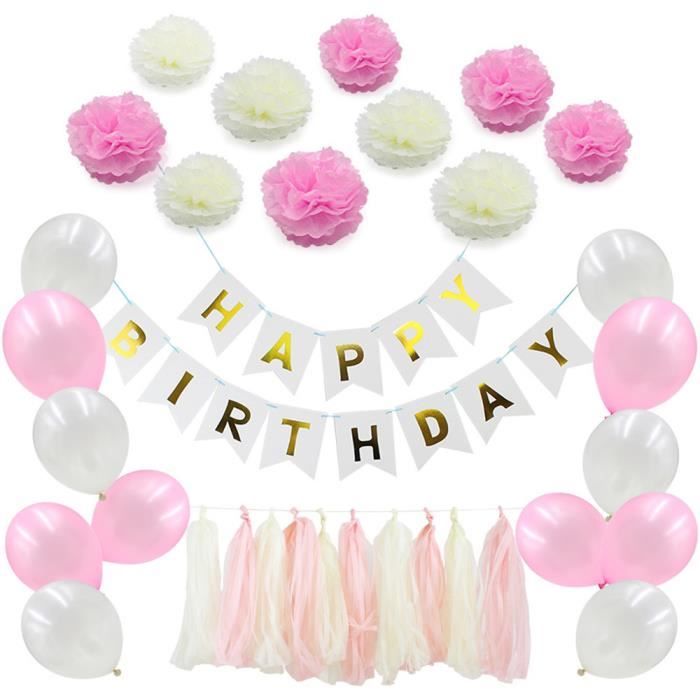 Joyeux anniversaire Décorations de Fête Bunting Bannière Ballons à Gland Pompons à Suspendre