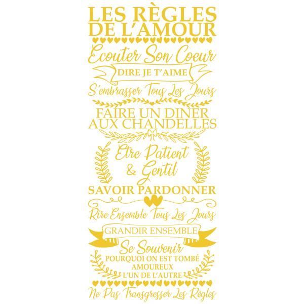Sticker Citation Texte Les Regles De L Amour Vintage 140x60 Cm Jaune Tex056 Achat Vente Stickers Cdiscount