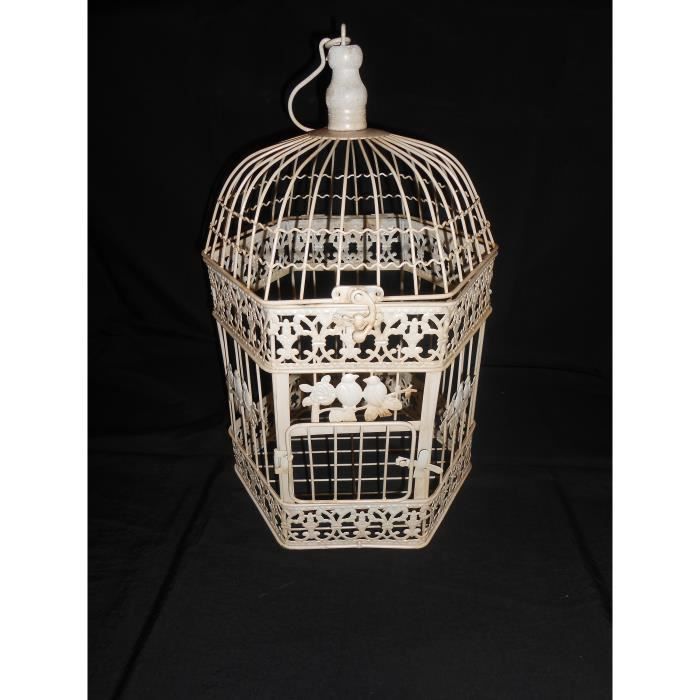 Cage à Oiseaux En Fer Forgé Patiné Blanc 42x23x23 Cm Achat