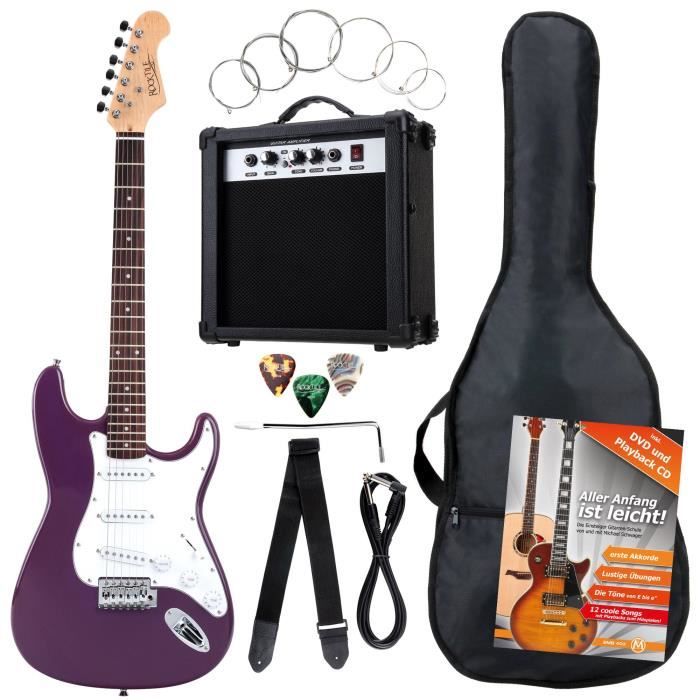Rocktile Banger's Pack Guitare électrique Violette - Kit avec Ampli de 25 W, Housse, Sangle, Câble, Cordes et Médiators