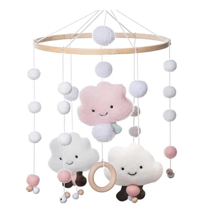 Beeloom - Mobile Montessori pour berceau de bébé en feutre et bois, motif  nuages et arc-en