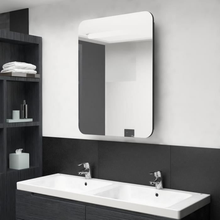 mvs armoire de salle de bain à miroir led noir 60x11x80 cm ®contemporain®xsnlyt®