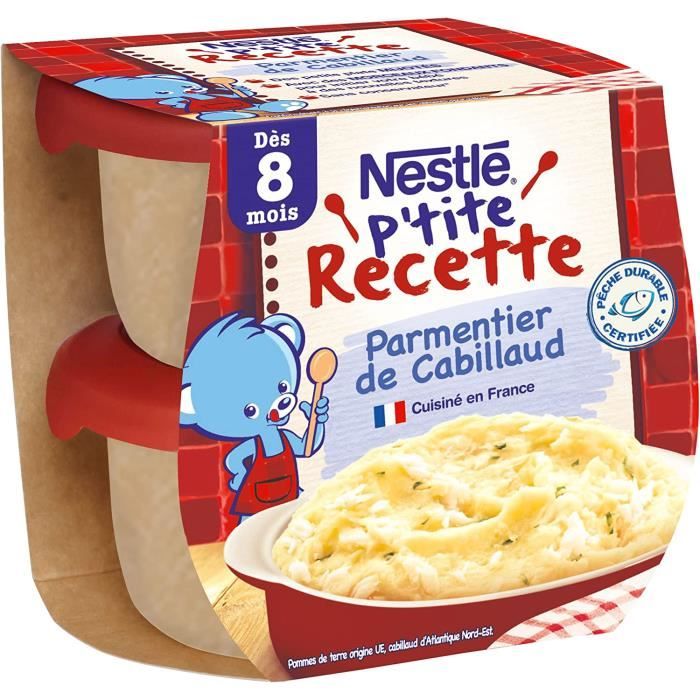 Repas Viandes Et Poissons Bébé - Nestlé P tite Recette Parmentier Cabillaud Plat Complet Dès 8 Mois 2 X 200g