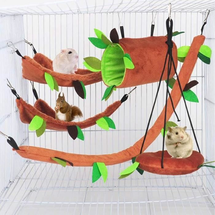 Jouet pour petits animaux - Hamac Hamster - Tunnel et Balançoire - Jaune - Confortable et Pratique