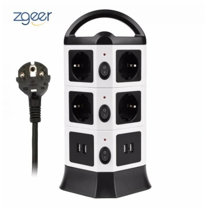 Tour Multiprise Parafoudre 12 Prises + 5 Ports USB (4.5A) - Cordon 2 Mètres (Neuf)