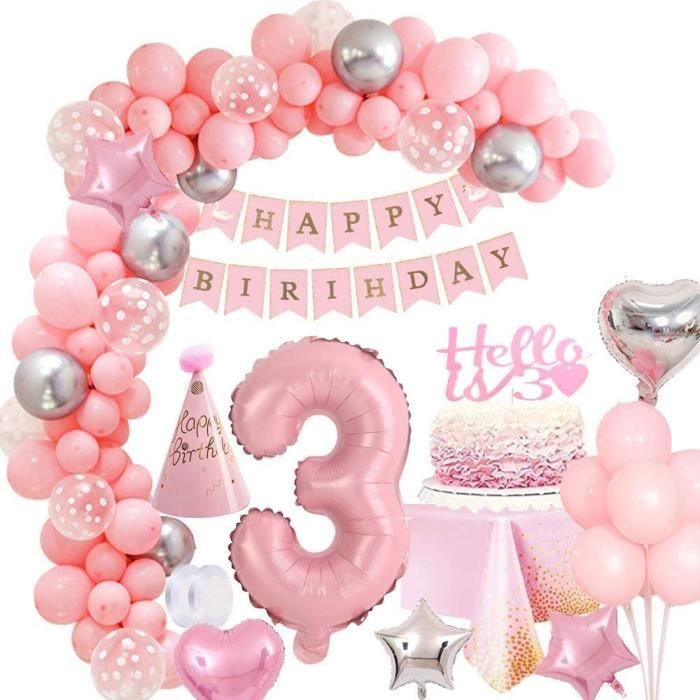 Decoration De Fete Anniversaire Fille 3 Ans Rose Ballon Anniversaire Banniere Joyeux Anniversaire Deco Ballon Geant Numero 3 155 Cdiscount Maison