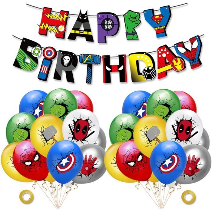 Super Héros Decoration Anniversaire Super Heros Ballon d'anniversaire  Bannière de Joyeux Anniversaire