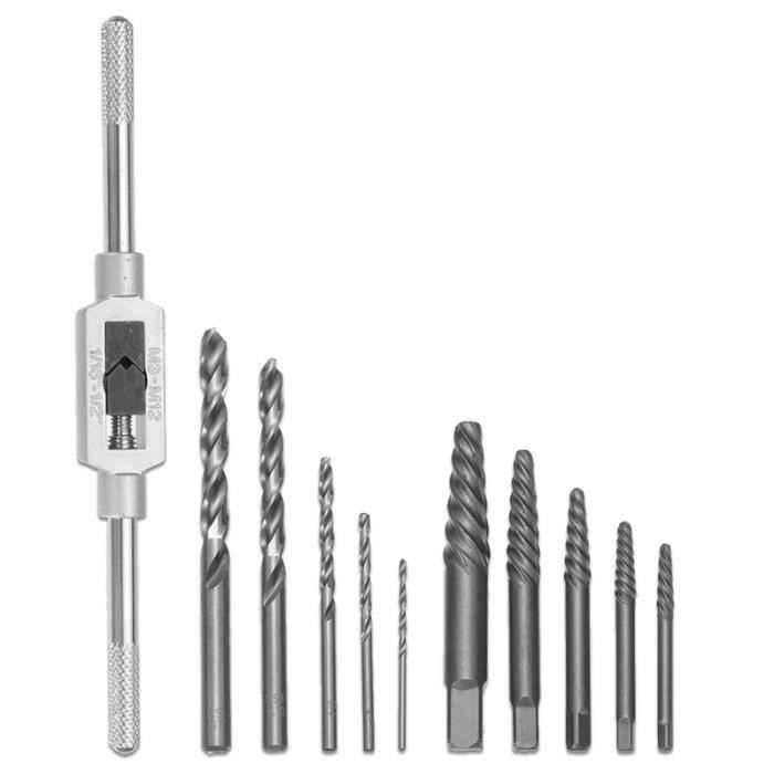 Litensh Lot de 10 extracteurs de vis avec forets en cobalt, tourne a gauche extracteur métal, jeu de Forets à Gauche pour vis Endommagées, Forets HSS, Nitré au Titane