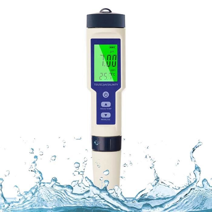 Testeur PH Mètre Électronique 5 en 1,Testeur de Qualité de L'eau  PH-TDS-EC-Salinité-Thermomètre Multifonction TP67 Étanche ave[188]