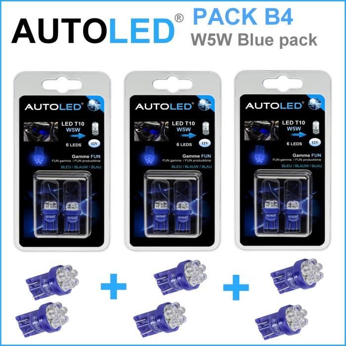 PACK 4 Ampoules LED Bleu C5W 36mm+W5W Intérieur LED bleu