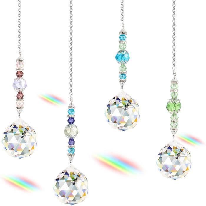 Lot De 4 Attrape-Soleil En Cristal - Prismes Arc-en-Ciel Pour Fenêtre, Maison, Jardin - Décoration Lumineuse Et Colorée