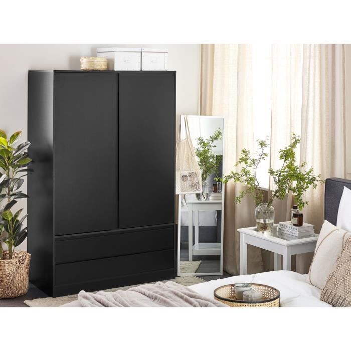 Armoire à deux portes avec tiroirs noire MARLOW Cdiscount Maison