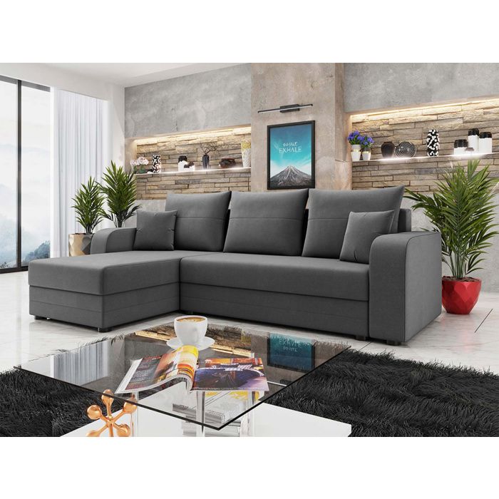 Harvey - Canapé dangle réversible 4 places convertible avec coffre en velours - Gris