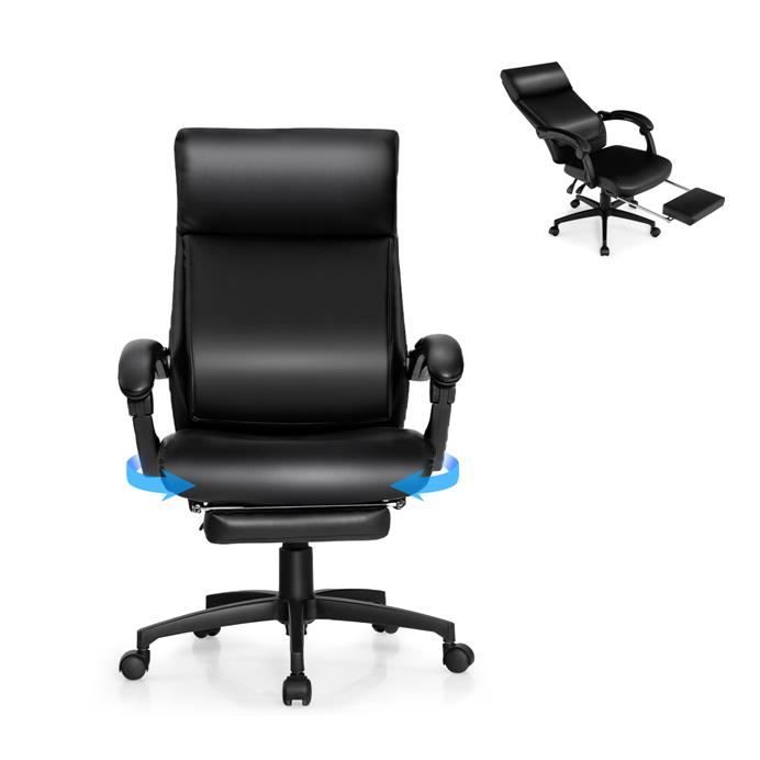 costway fauteuil de bureau pivotant dossier inclinable ergonomique avec repose-pieds réglable en hauteur 62 x 71,5 x 109-119 cm noir