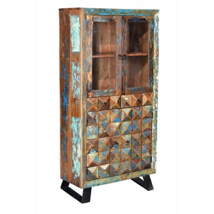 Vitrine - Giner y Colomer - Bois Recyclé - 4 Portes - 2 Tiroirs - Pieds Métal Vitrine - Giner y Colomer - Bois Recyclé - 4 Portes - 2 Tiroirs - Pieds Métal