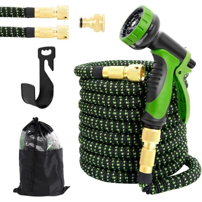Tuyau D'arrosage Extensible 15 M Avec Pistolet 8 Fonctions - Pour Jardin, Voiture, Animaux