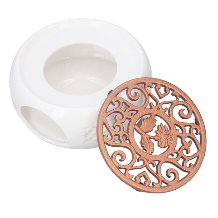Chauffe-Théière En Céramique Avec Bougie - Maintien Au Chaud Thé/Café - 15 Cm Blanc