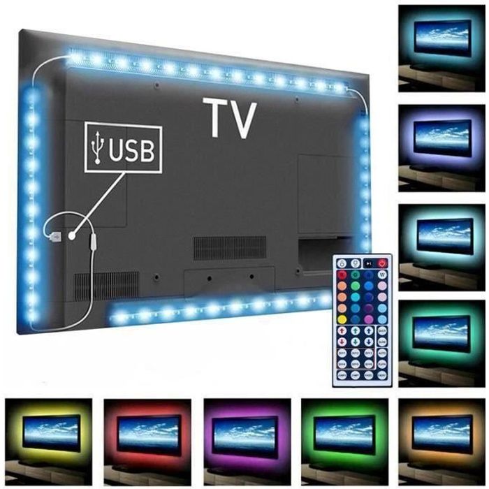 FOLUR LED Rétroéclairage USB 2M Bande de Lumière avec Télécommande pour TV Bicyclette Ambiance