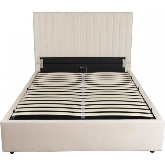 lit avec coffre mia - habitat et jardin - 160 x 200 cm - velours - beige - tête de lit rembourrée