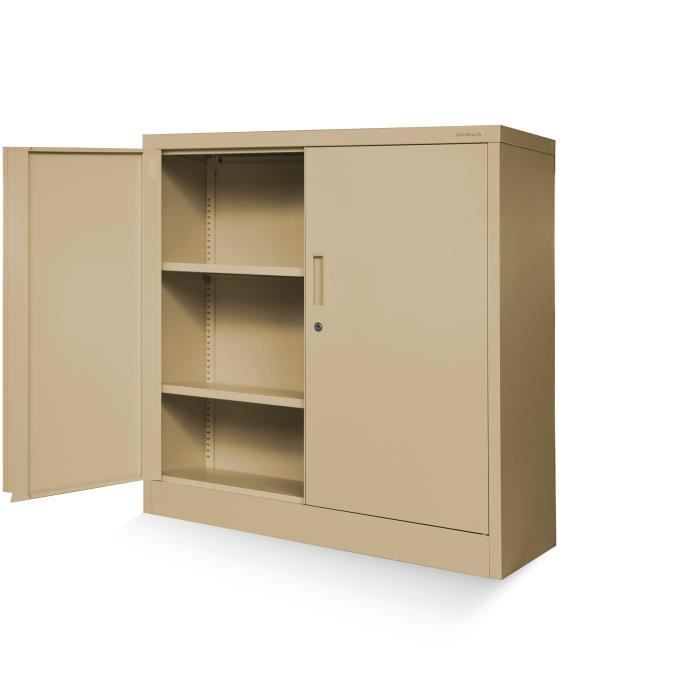 jan nowak armoire de bureau c001b metallique revêtement en poudre portes battantes verrouillable 92,5 x 90 x 40 cm, beige