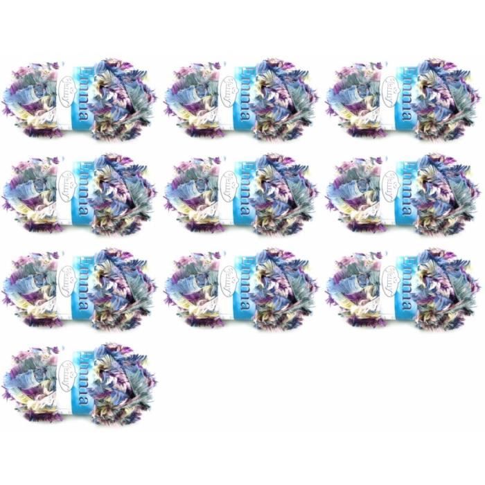 Lot De 10 Pelotes De Laine Fantaisie – Fourrure Et Velours, Coloris Bleu/noir, Acrylique