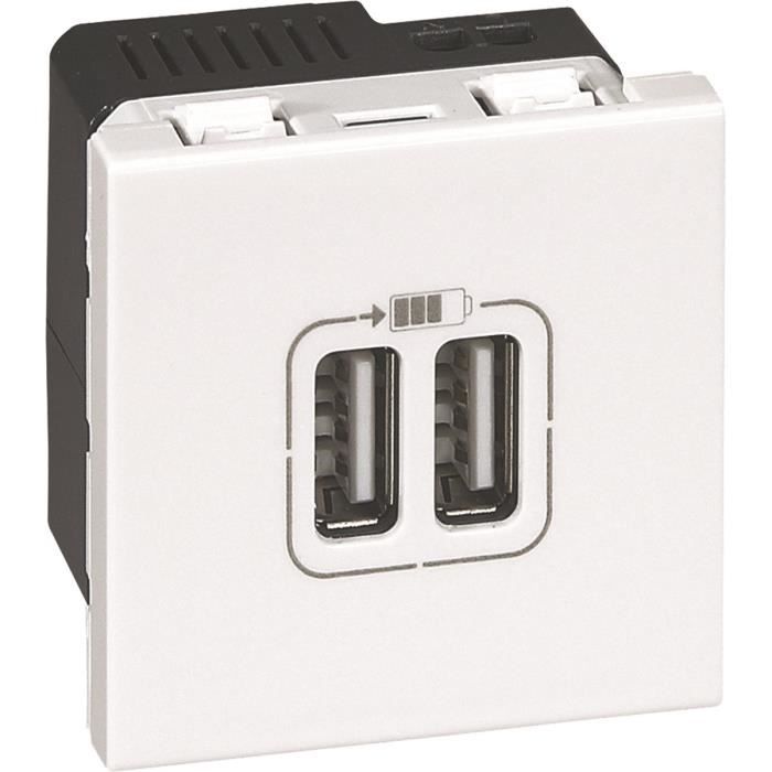 Prise double USB Legrand - Gamme Mosaic - Blanc - 2400 mA