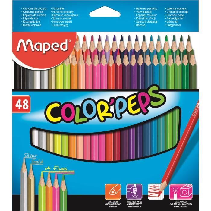MAPED Boîte Carton de 48 Crayons de Couleur Color'peps