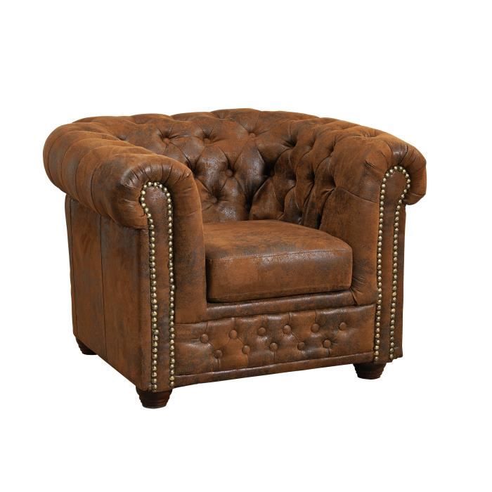fauteuil 94x86 100% polyester brun chesterfield