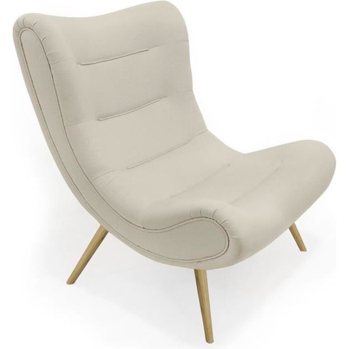 Fauteuil scandinave - MENZZO - Romilly - Tissu Beige - Assise incurvée grand confort