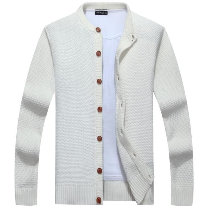 Gilet Col Rond Buttons Homme Pour Hiver Blanc - Cdiscount Prêt-à-Porter